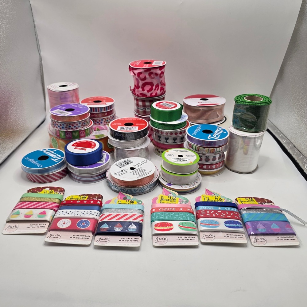 Huge Ribbon Lot Craft Supplies Cupcake Donut Leopard Print DIY Trim Set